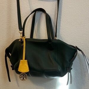 Tory Burch Dark Forest Green Seamed Crossbody Bag with Yellow Accent